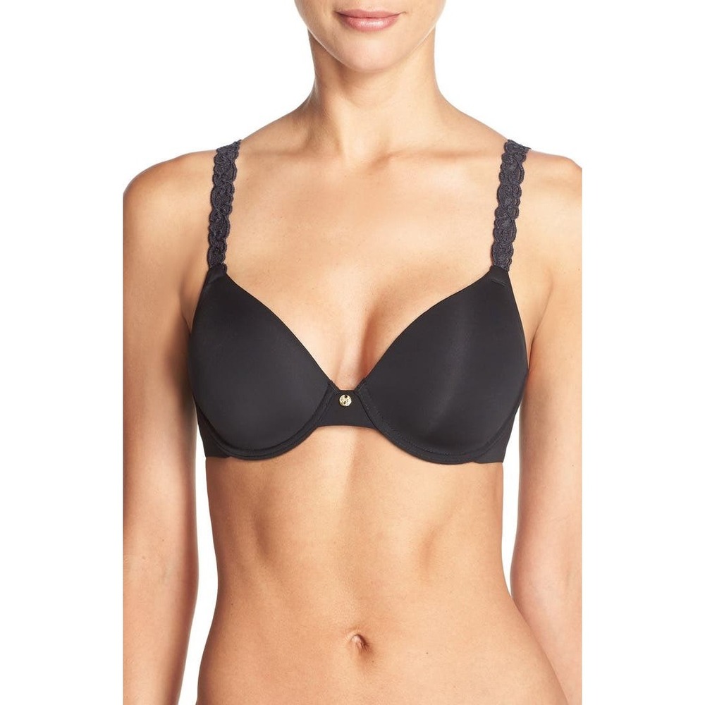 Natori Pure Luxe Underwire T-Shirt Bra‎ Black Lace Straps Size 36D 732023